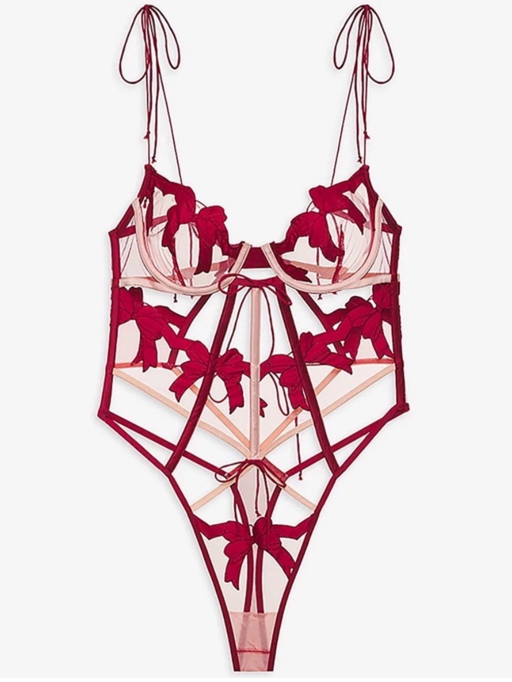 NWT (XL) For Love & Lemons Acacia Red Strappy Teddy / Bodysuit